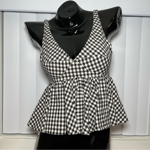 Zara Cropped Peplum Blouse Black And White Size XS - Picture 2 of 7
